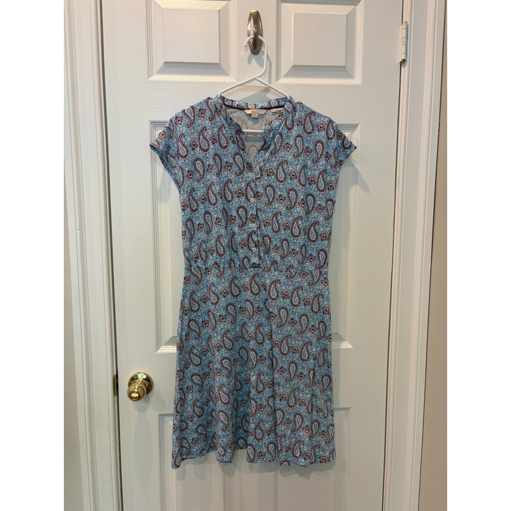 Boden Blue Maroon Summer Paisley Cotton Modal Jersey Button Front Dress US 8R